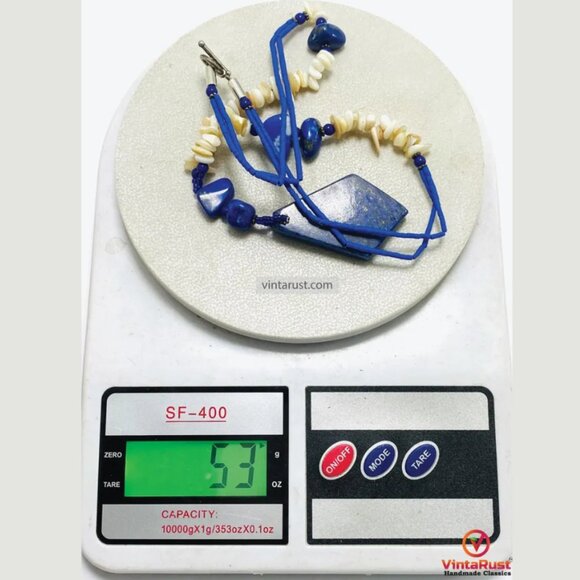 Lapis Lazuli Beaded Necklace with Natural Stone Pendant - Picture 7 of 8